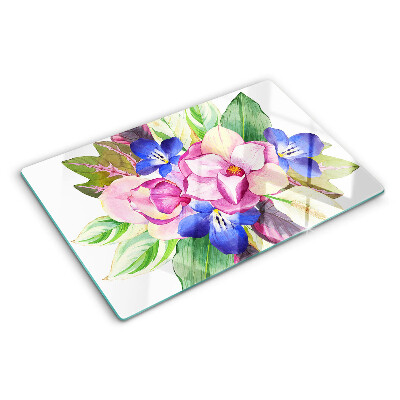 Planche à découper verre Motif floral avec des fleurs roses et bleues
