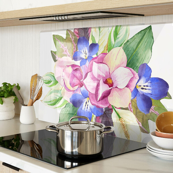 Planche à découper verre Motif floral avec des fleurs roses et bleues