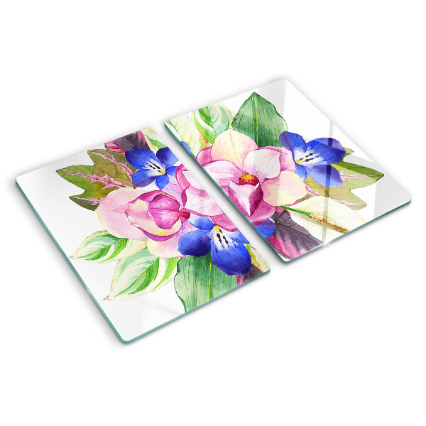 Planche à découper verre Motif floral avec des fleurs roses et bleues
