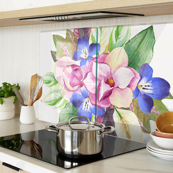 Planche à découper verre Motif floral avec des fleurs roses et bleues