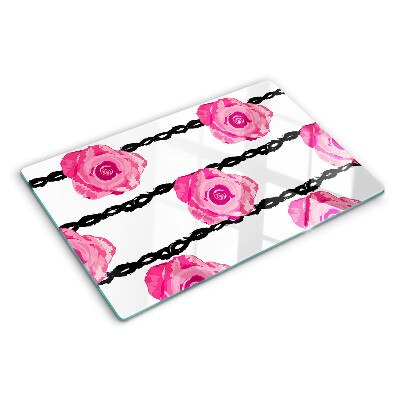 Planche à découper en verre Roses sur fond de ligne noire