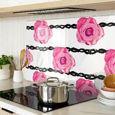 Planche à découper en verre Roses sur fond de ligne noire