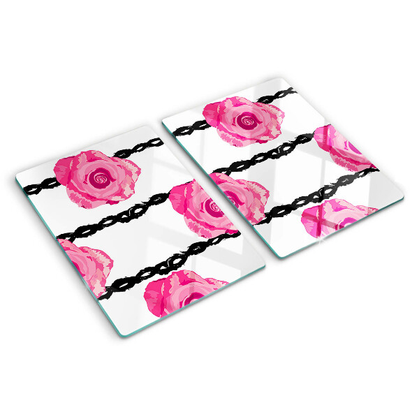 Planche à découper en verre Roses sur fond de ligne noire
