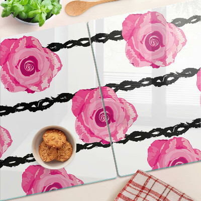 Planche à découper en verre Roses sur fond de ligne noire