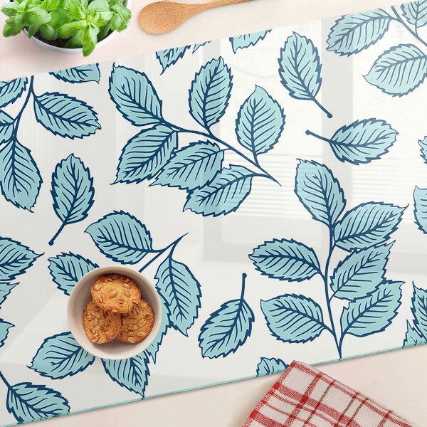 Planche à découper verre Feuilles aux tons bleus