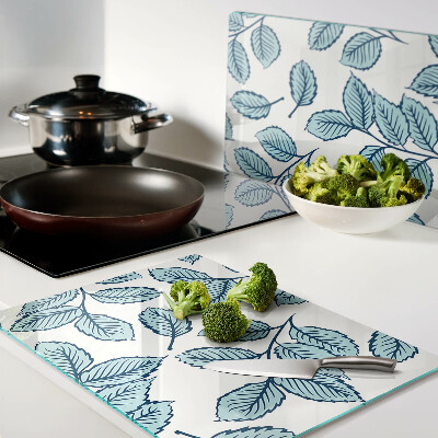 Planche à découper verre Feuilles aux tons bleus