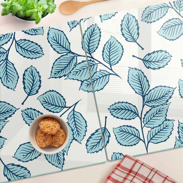Planche à découper verre Feuilles aux tons bleus