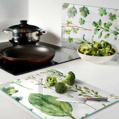 Planche à découper en verre Motifs végétaux dans des tons de vert