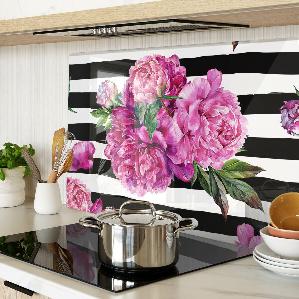 Planche à découper verre Fleurs de pivoine sur bandes