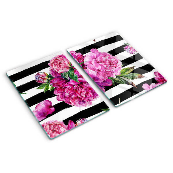 Planche à découper verre Fleurs de pivoine sur bandes