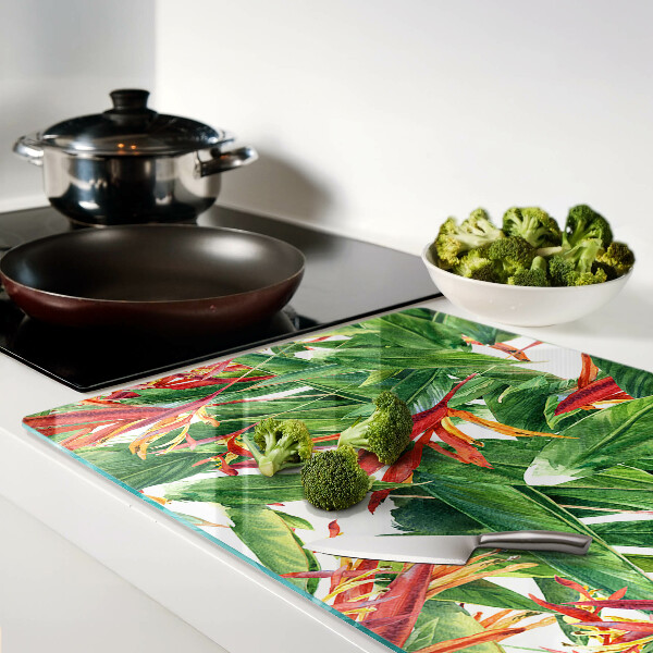 Planche à découper en verre Feuilles et fleurs tropicales