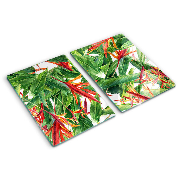 Planche à découper en verre Feuilles et fleurs tropicales