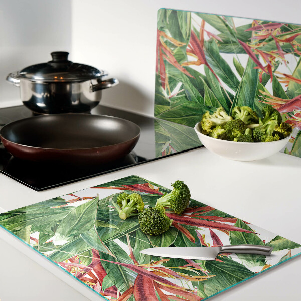 Planche à découper en verre Feuilles et fleurs tropicales