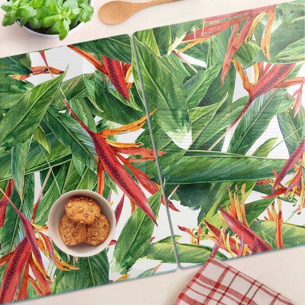 Planche à découper en verre Feuilles et fleurs tropicales