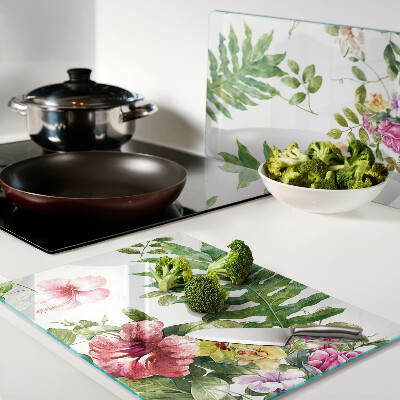 Planche à découper verre Motif floral avec des feuilles