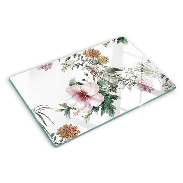 Planche à découper en verre Motif floral avec hibiscus