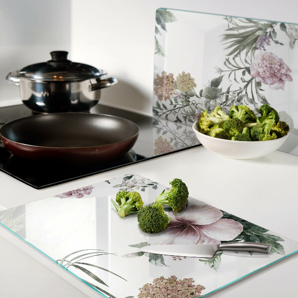 Planche à découper en verre Motif floral avec hibiscus