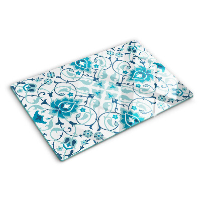 Planche à découper en verre Motif floral dans les tons de bleu