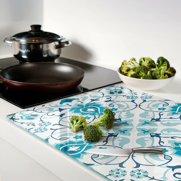Planche à découper en verre Motif floral dans les tons de bleu