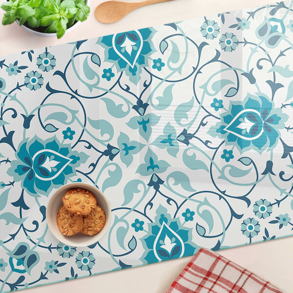 Planche à découper en verre Motif floral dans les tons de bleu