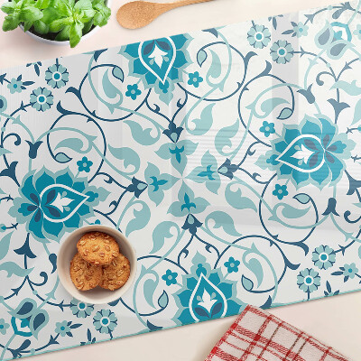 Planche à découper en verre Motif floral dans les tons de bleu