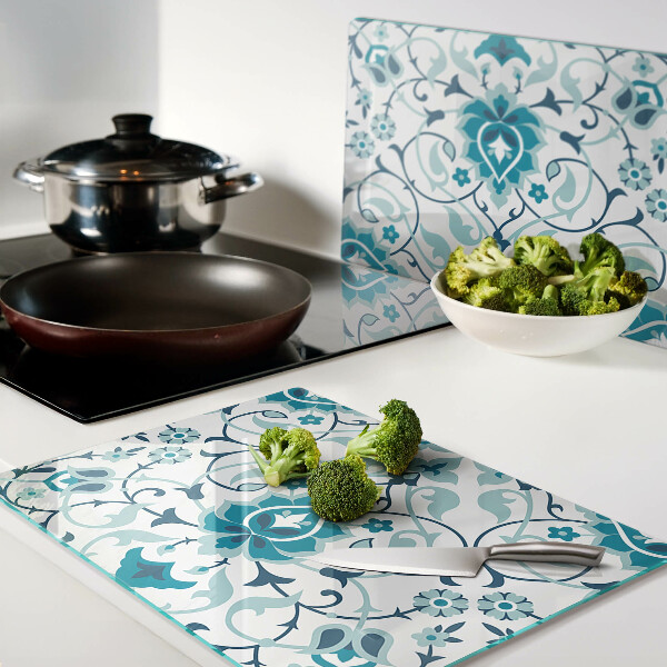 Planche à découper en verre Motif floral dans les tons de bleu