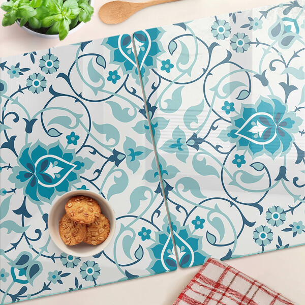 Planche à découper en verre Motif floral dans les tons de bleu