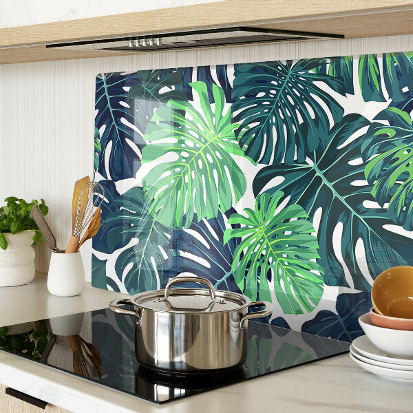 Planche à découper en verre Feuilles de Monstera sur fond tropical