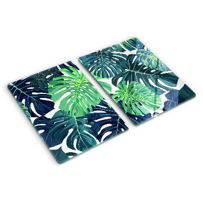 Planche à découper en verre Feuilles de Monstera sur fond tropical