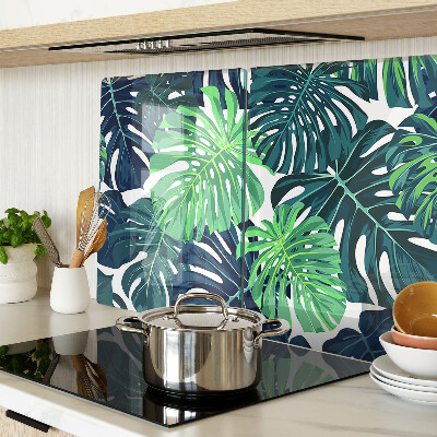 Planche à découper en verre Feuilles de Monstera sur fond tropical