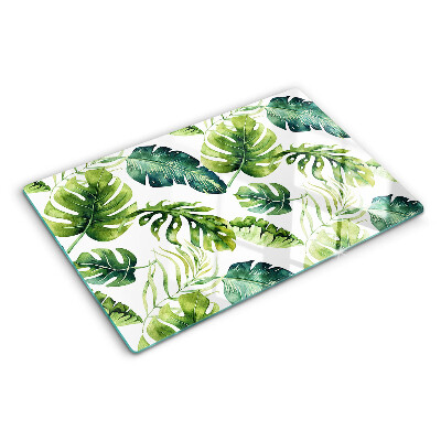 Planche à découper en verre Feuilles de Monstera dans des tons de vert