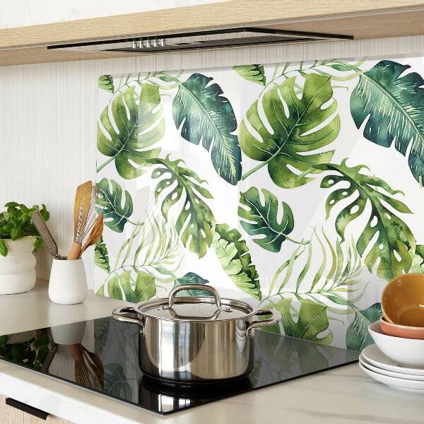 Planche à découper en verre Feuilles de Monstera dans des tons de vert