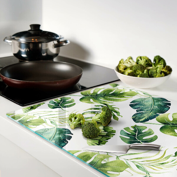 Planche à découper en verre Feuilles de Monstera dans des tons de vert