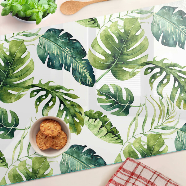 Planche à découper en verre Feuilles de Monstera dans des tons de vert