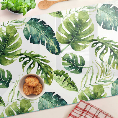 Planche à découper en verre Feuilles de Monstera dans des tons de vert