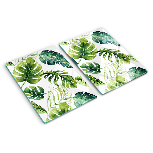 Planche à découper en verre Feuilles de Monstera dans des tons de vert