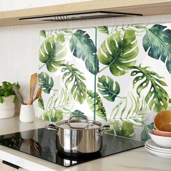 Planche à découper en verre Feuilles de Monstera dans des tons de vert