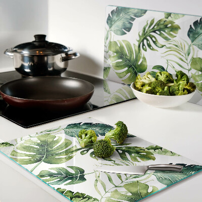 Planche à découper en verre Feuilles de Monstera dans des tons de vert