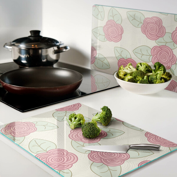 Planche à découper en verre Des roses sur les feuilles