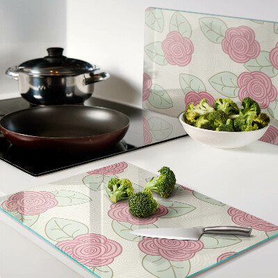 Planche à découper en verre Des roses sur les feuilles
