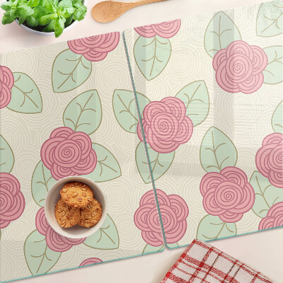 Planche à découper en verre Des roses sur les feuilles
