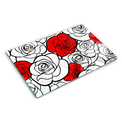 Planche à découper en verre Roses blanches et rouges