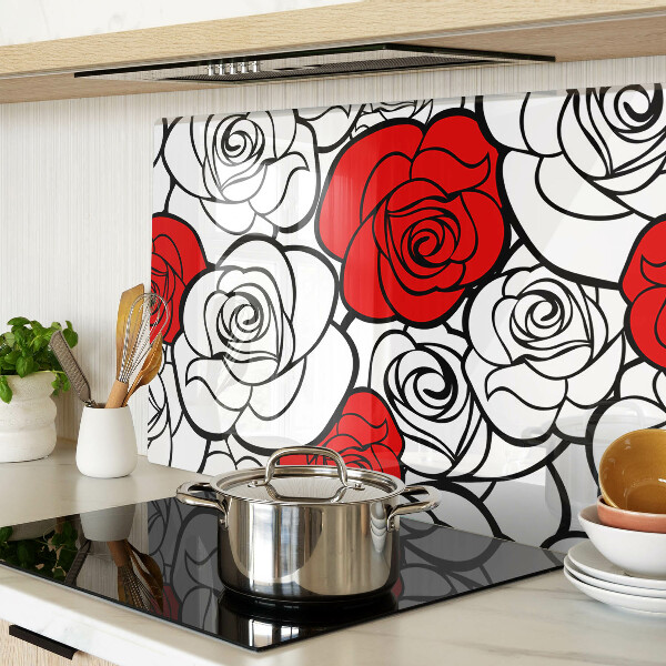 Planche à découper en verre Roses blanches et rouges
