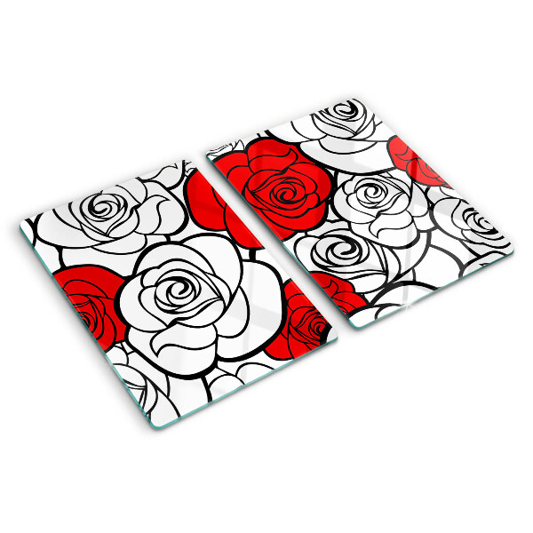 Planche à découper en verre Roses blanches et rouges