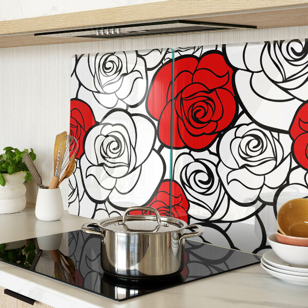 Planche à découper en verre Roses blanches et rouges