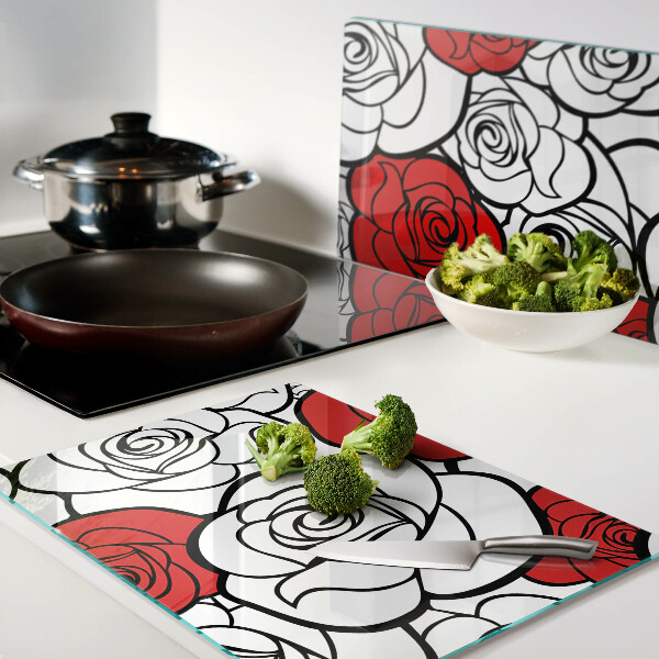 Planche à découper en verre Roses blanches et rouges
