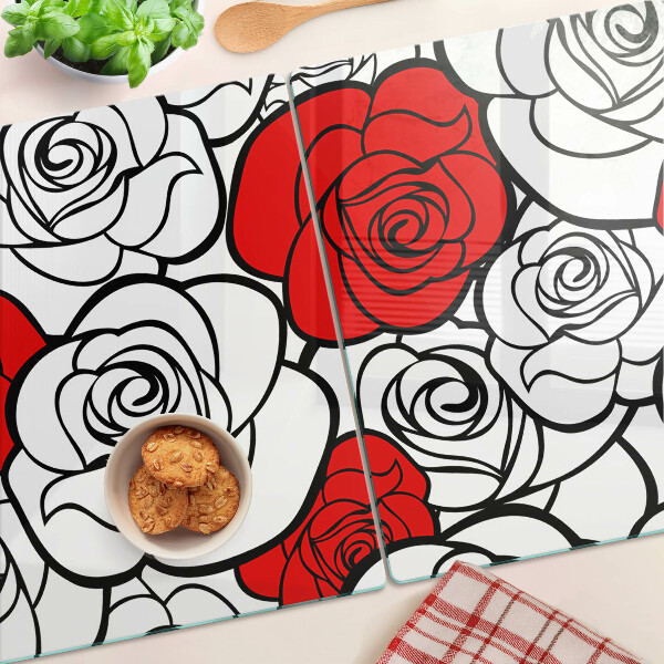 Planche à découper en verre Roses blanches et rouges