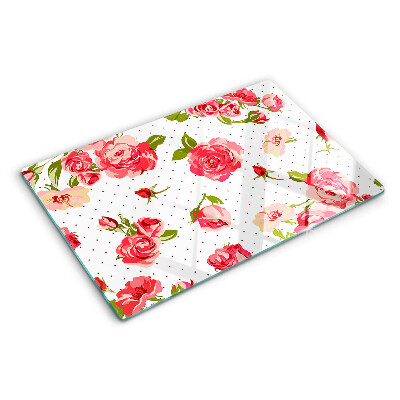 Planche à découper en verre Roses sur fond blanc