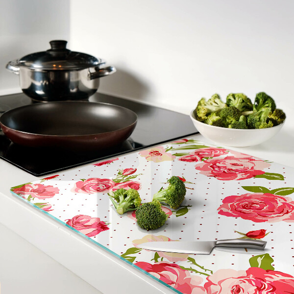 Planche à découper en verre Roses sur fond blanc