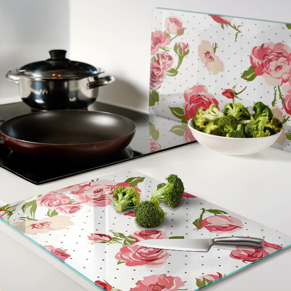Planche à découper en verre Roses sur fond blanc